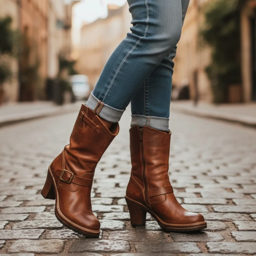 $388 Frye Mildred Brown English Engineer Leather Buckled Heeled Riding Boots